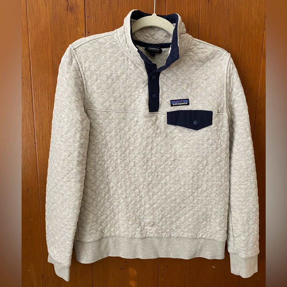 Patagonia Cream and Black Quilted Turtleneck Sweater